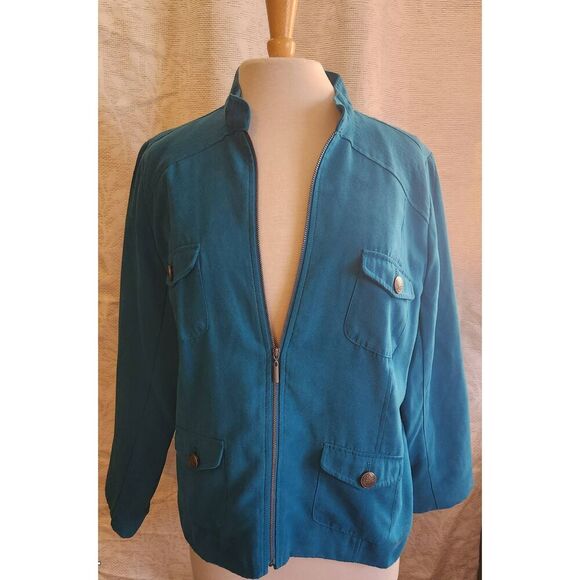 J9  Studio Works petite dressy turquois zip up utility Jacket - Picture 1 of 9